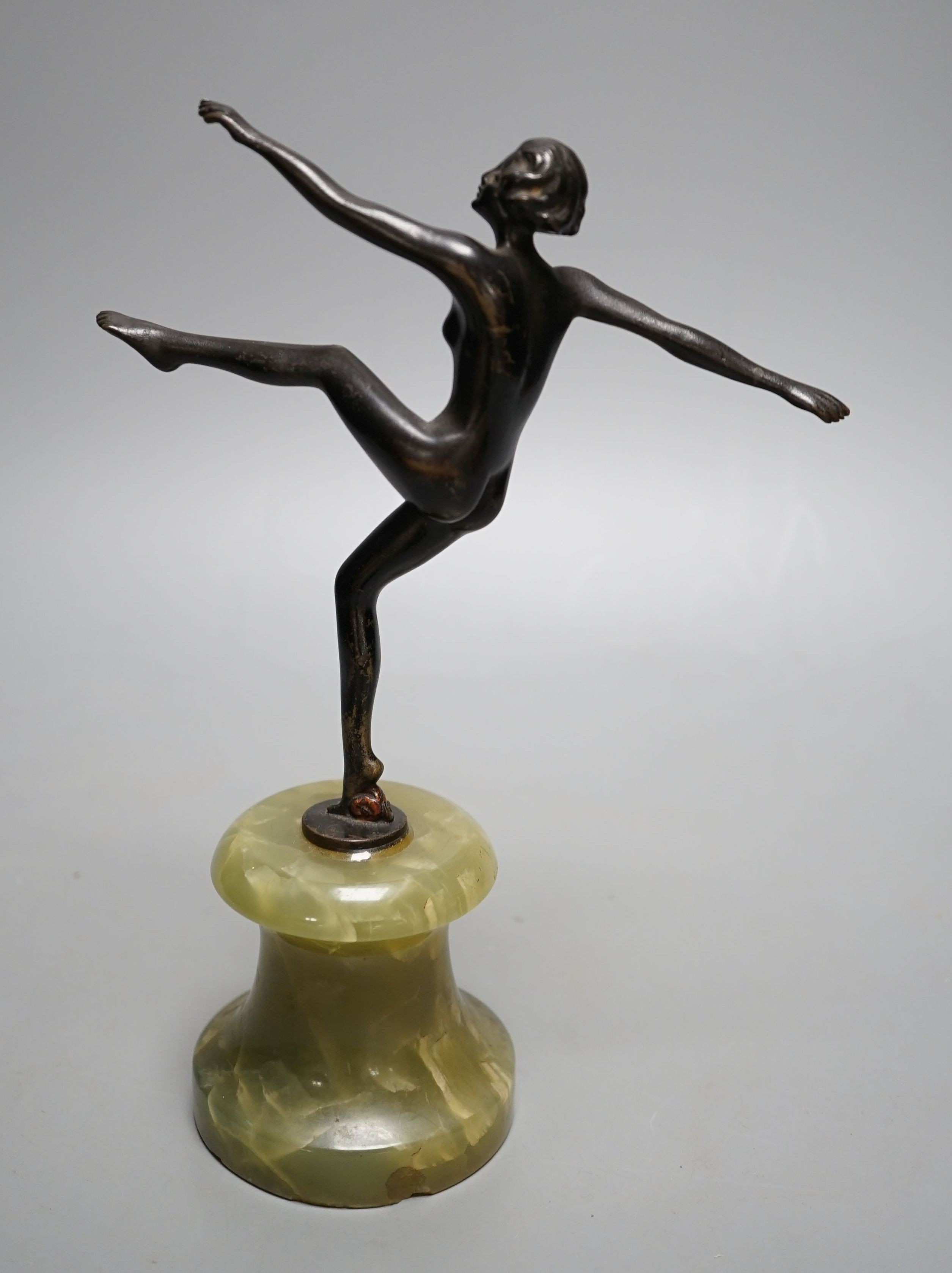 An Art Deco bronze figure of a nude dancer on onyx base - 22cm tall